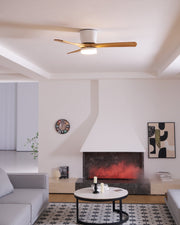Ventilador de Techo Moderno de Madera Elena con Luz demostrando su funcionamiento silencioso