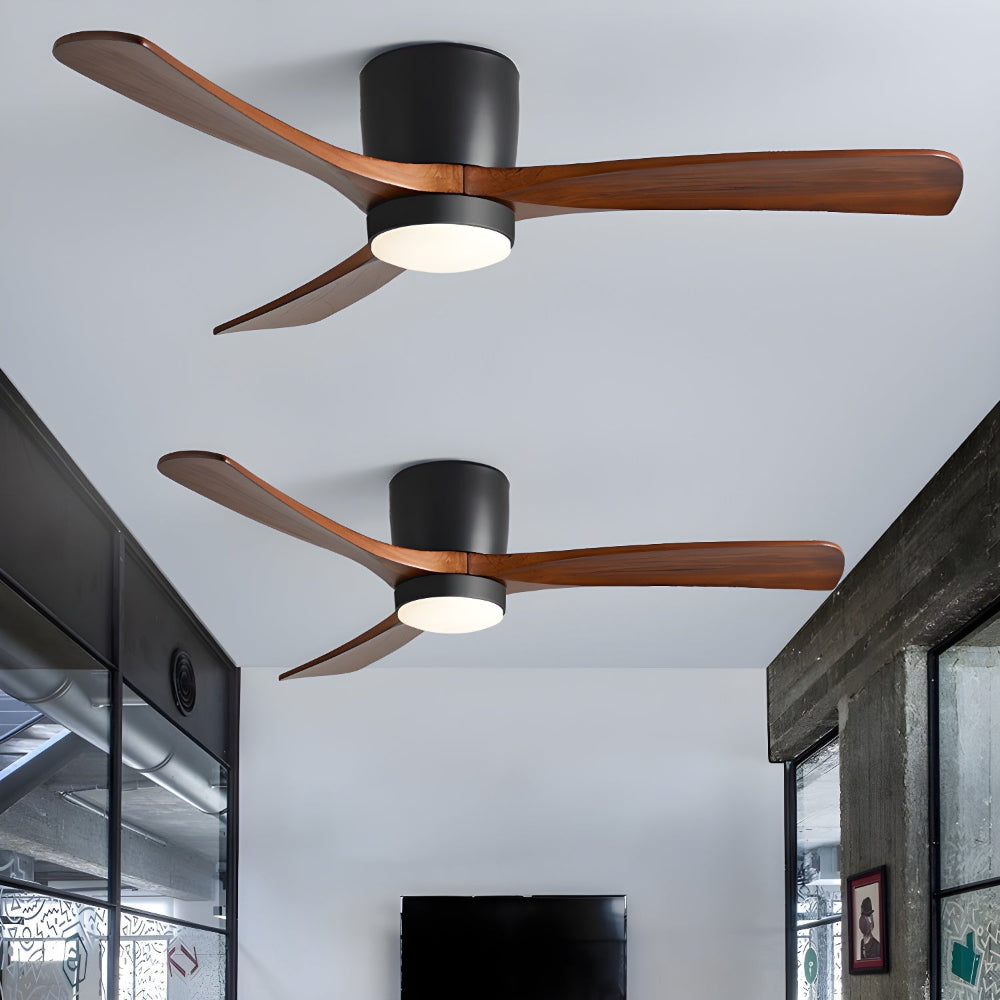 Ventilador de Techo Moderno de Madera Elena con Luz en acabado Madera de Nogal