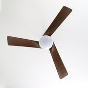Ventilador de techo Evraeis mostrando la opción de acabado del cuerpo en madera de nogal.