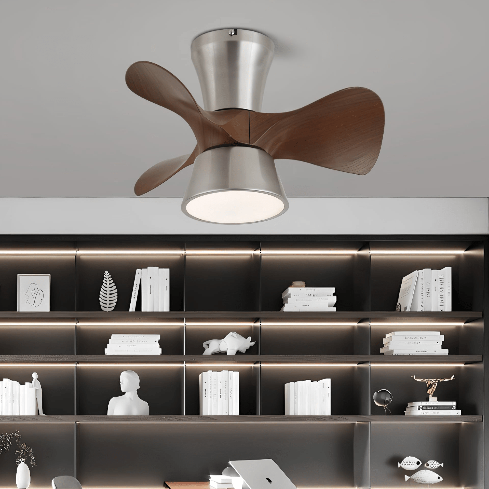 Ventilador de Techo Nera Moderno de Madera con Luz, vista lateral