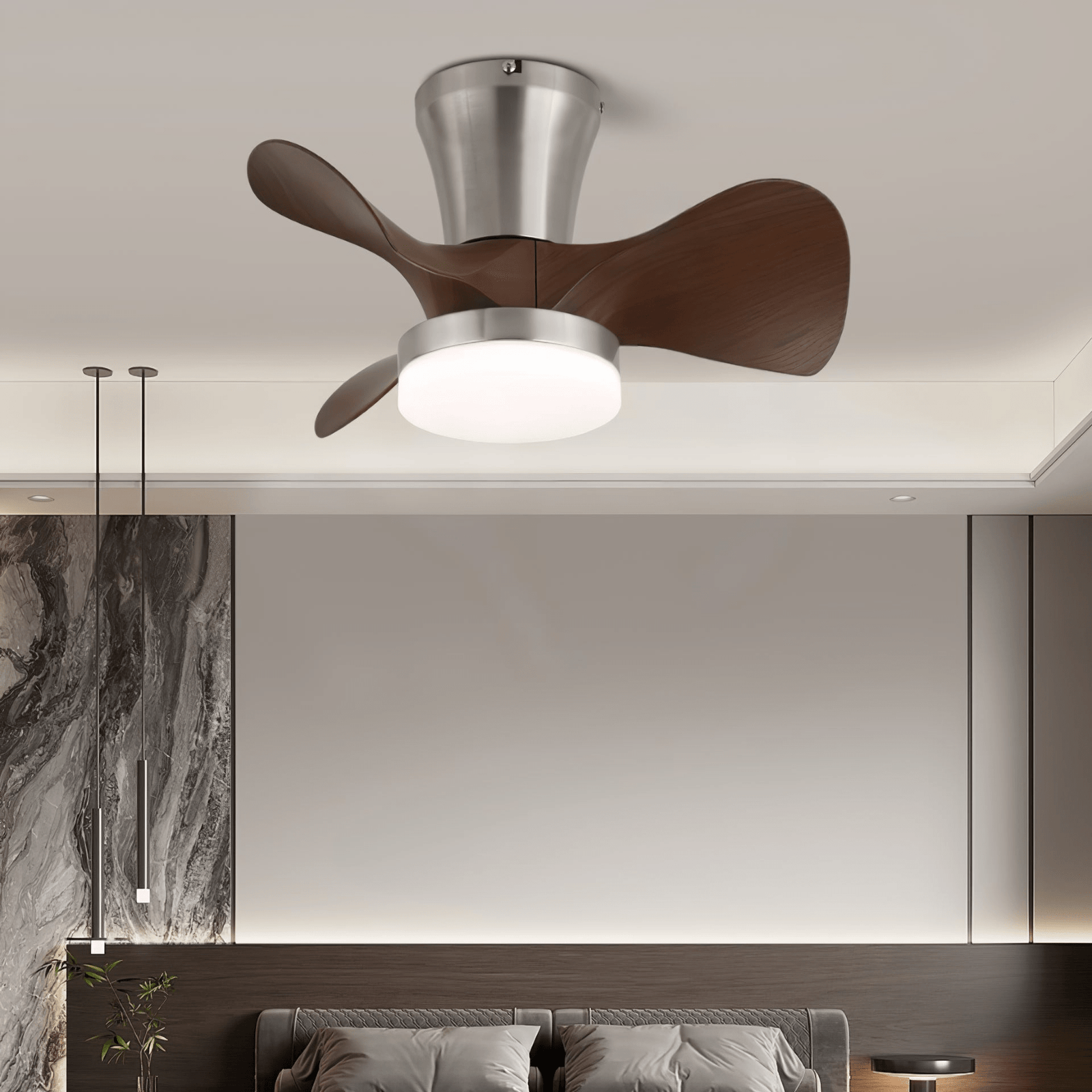 Ventilador de Techo Nera Moderno de Madera con Luz, primer plano de las aspas