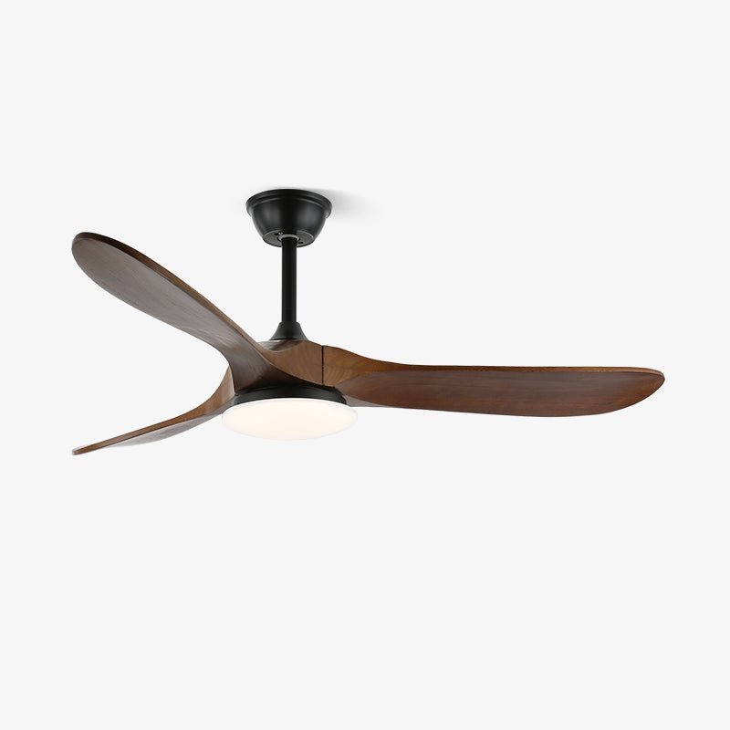 Ventilador de Techo Moderno Velix de Madera con Luz en una sala de estar contemporánea