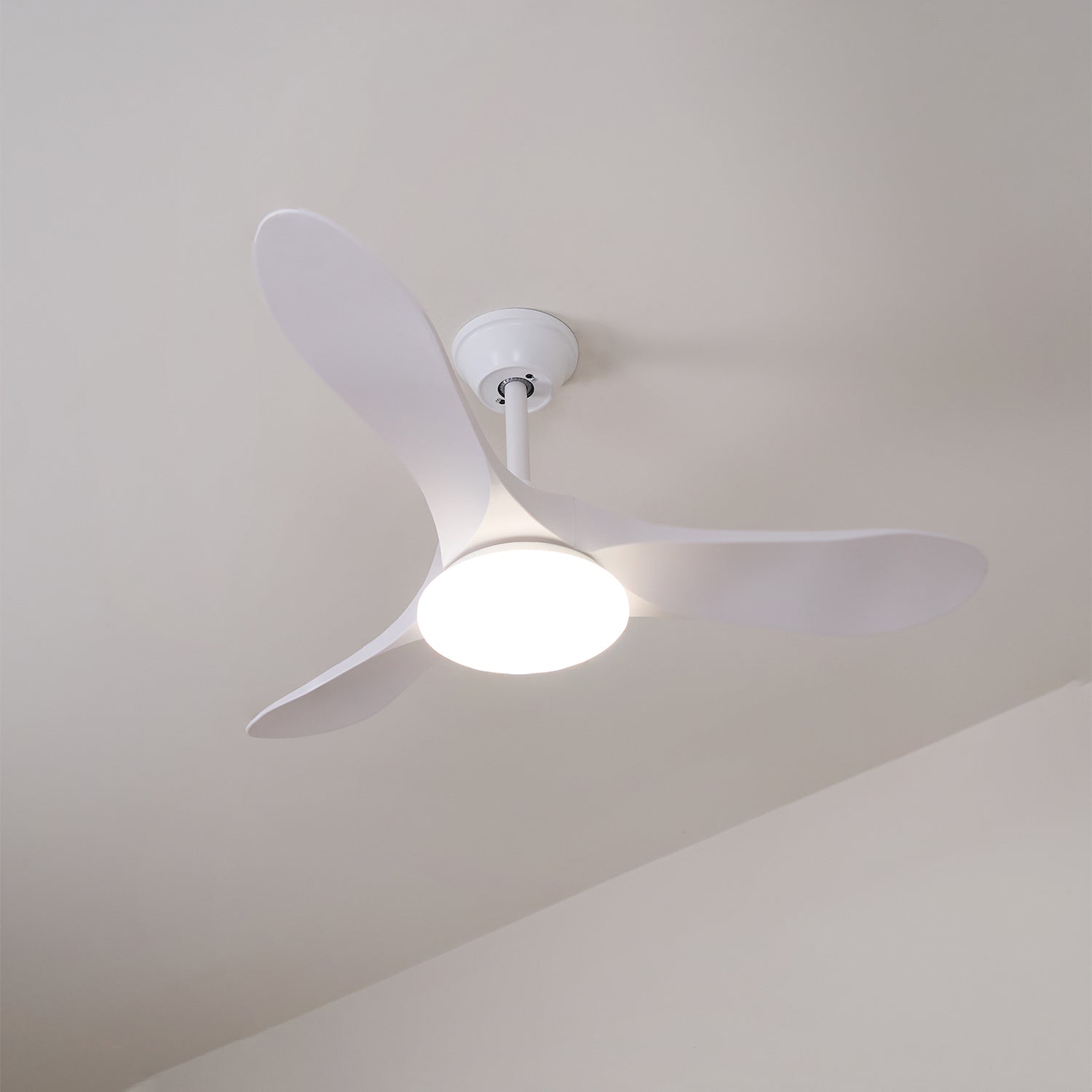 Ventilador de Techo Moderno Velix de Madera con Luz mostrando su perfil elegante