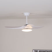 Detalle de la estructura de metal y la pantalla acrílica del ventilador con luz Velix