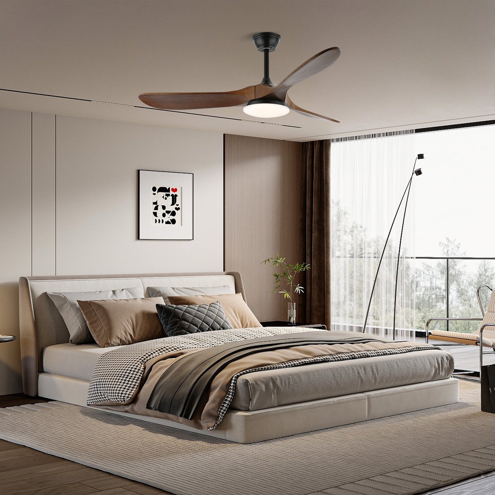 Ventilador de Techo Moderno Velix de Madera con Luz en acabado Veta de Madera Natural