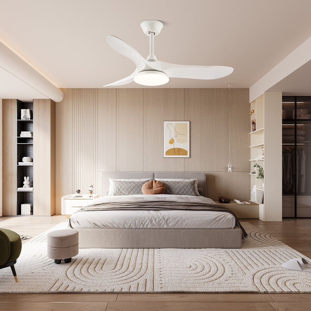 Ventilador de Techo Moderno Velix de Madera con Luz en acabado Blanco