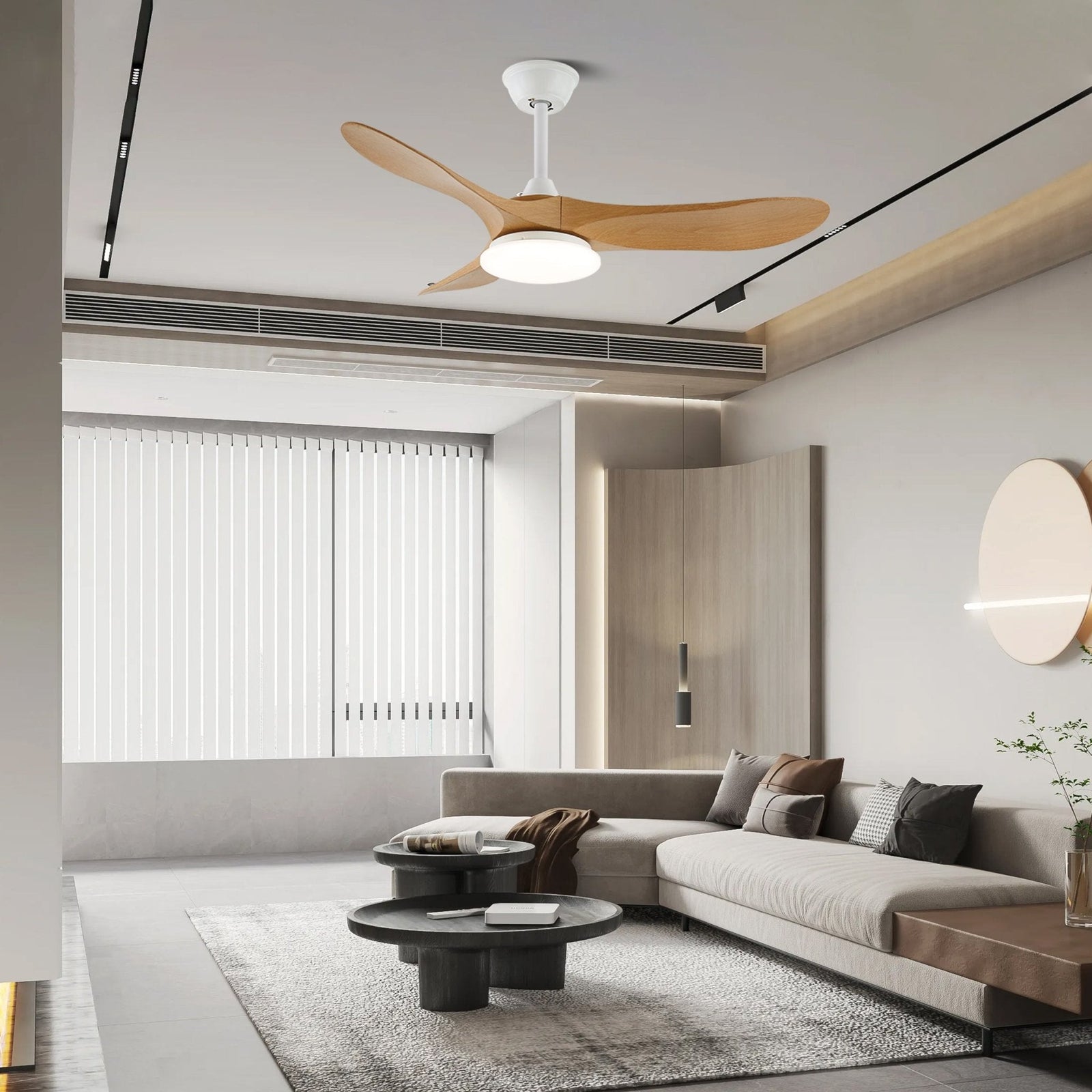 Ventilador de Techo Moderno Velix de Madera con Luz en acabado Negro