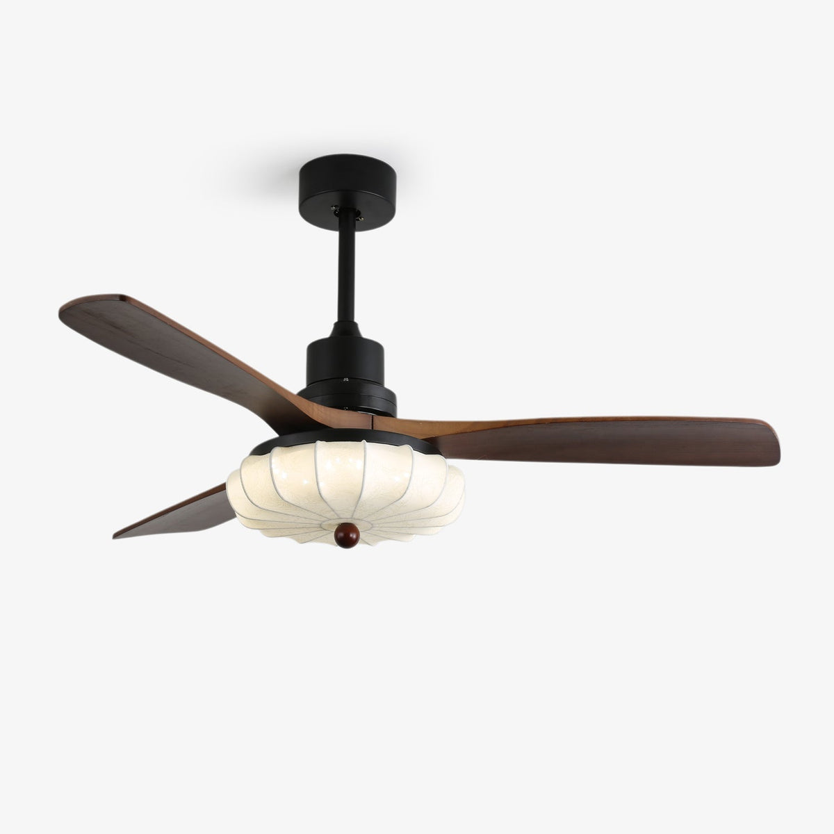 Ventilador de Techo Ventra Vintage con aspas de madera y pantalla de tela