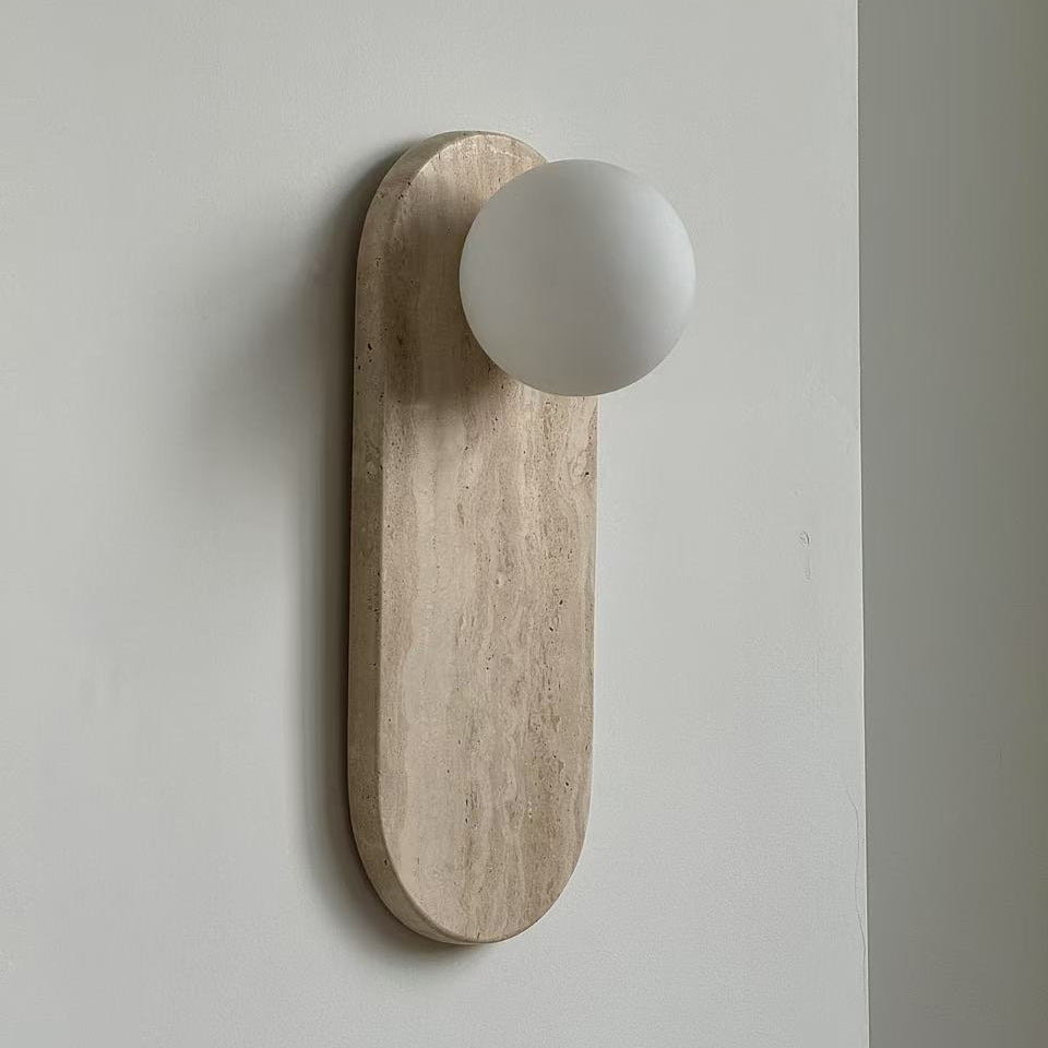 Viphaor Modern Minimalist Beige Travertine Glass Sconce Wall Lamp - Lamp Copper