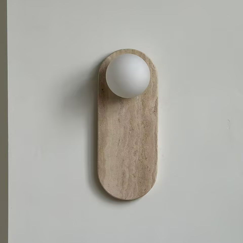 Viphaor Modern Minimalist Beige Travertine Glass Sconce Wall Lamp - Lamp Copper