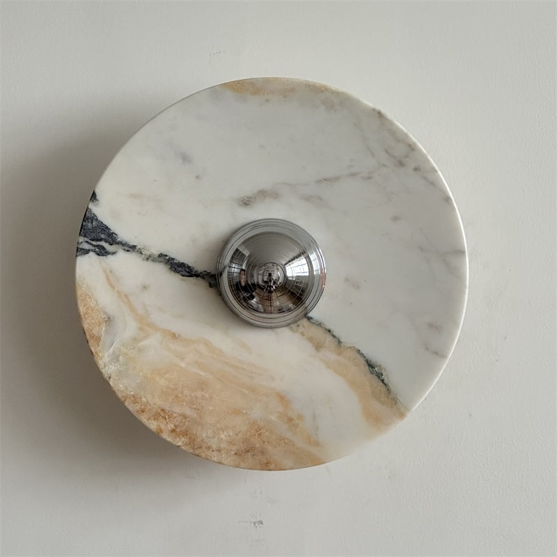 Zeno Modern Minimalist Round Chrome Marble Metal Wall Sconce - Lamp Copper