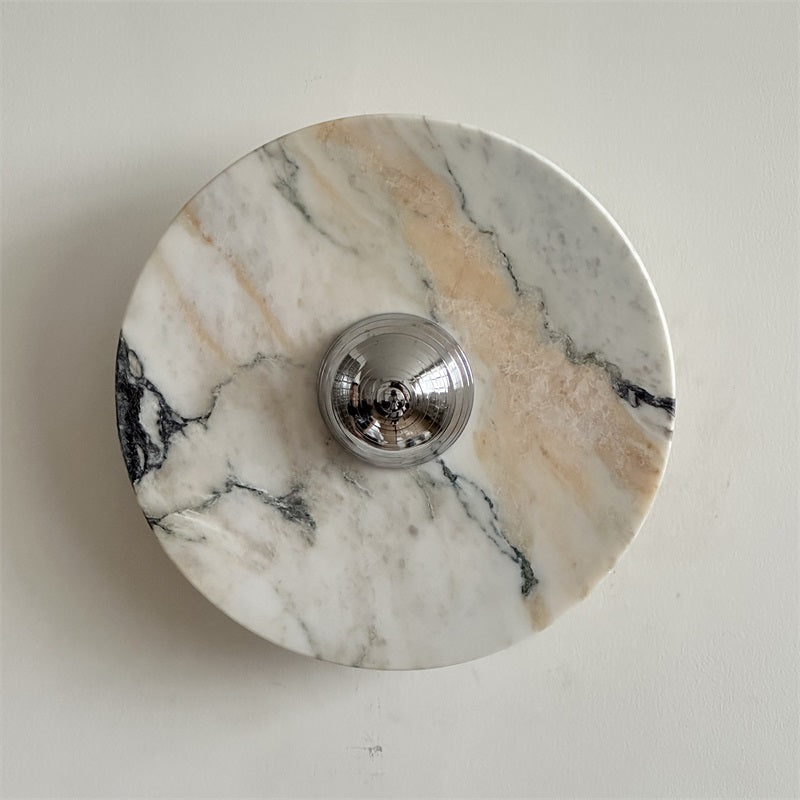 Zeno Modern Minimalist Round Chrome Marble Metal Wall Sconce - Lamp Copper