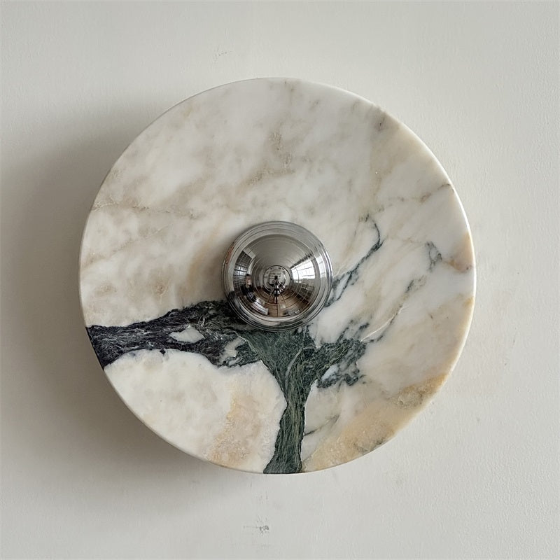 Zeno Modern Minimalist Round Chrome Marble Metal Wall Sconce - Lamp Copper