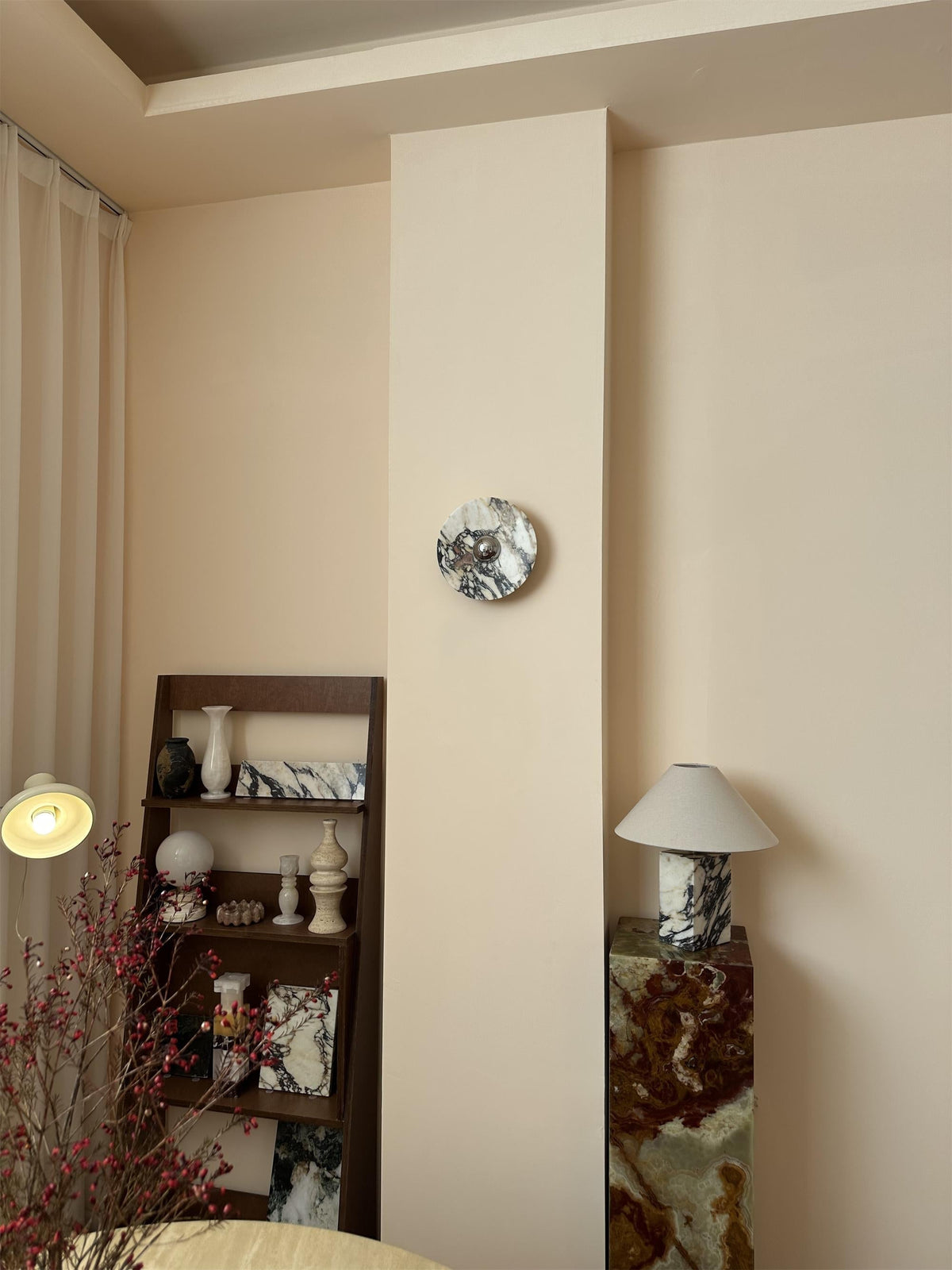 Zeno Modern Minimalist Round Chrome Marble Metal Wall Sconce - Lamp Copper