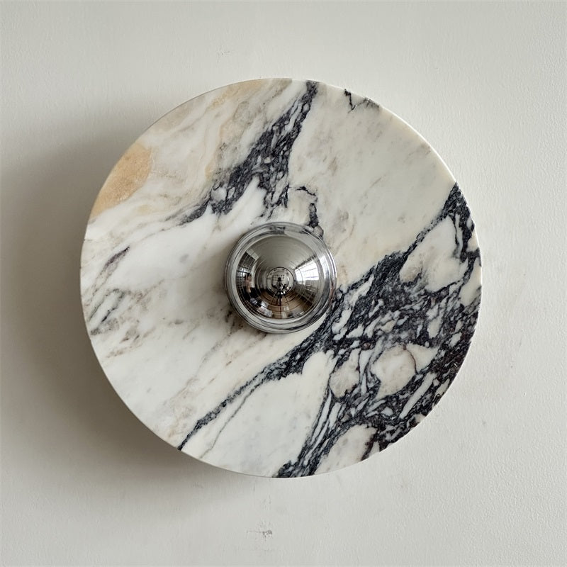 Zeno Modern Minimalist Round Chrome Marble Metal Wall Sconce - Lamp Copper