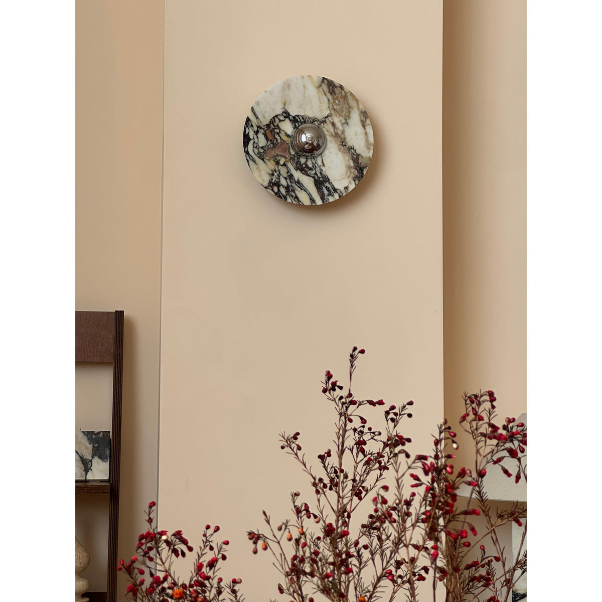 Zeno Modern Minimalist Round Chrome Marble Metal Wall Sconce - Lamp Copper